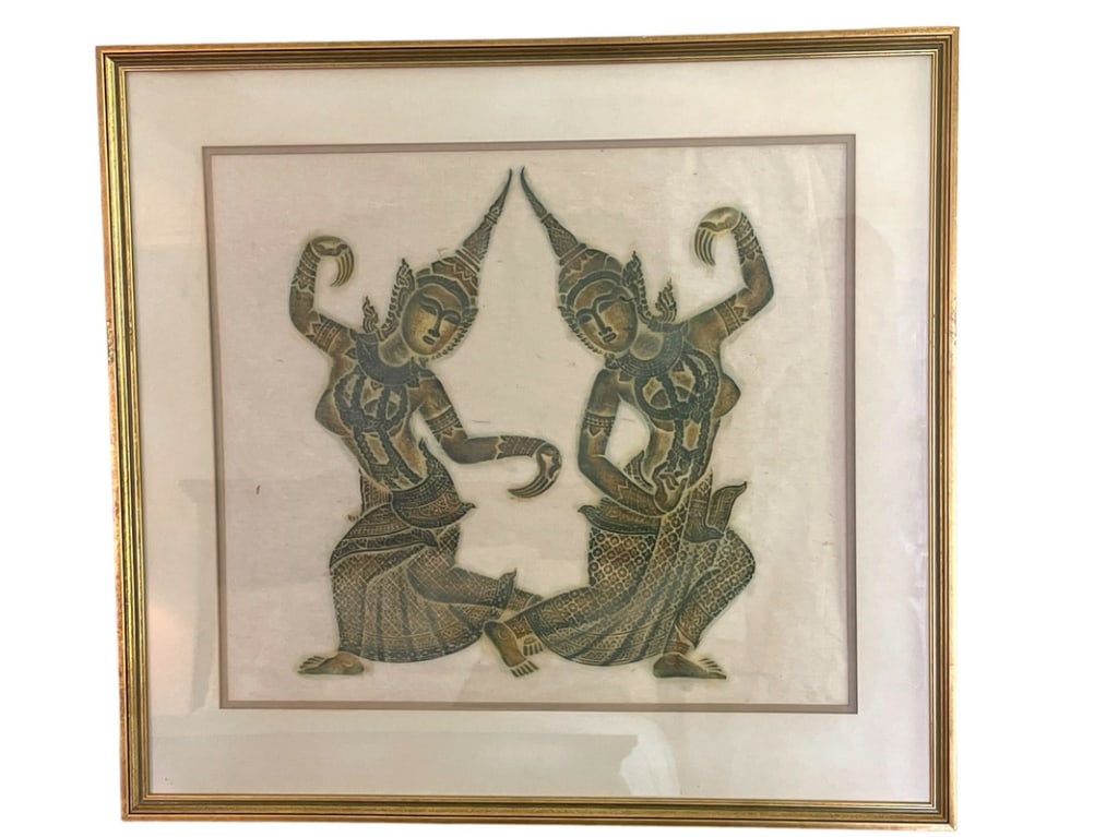 THAI TEMPLE CHARCOAL RUBBING ON RICE PAPER 27" (1 of 4)