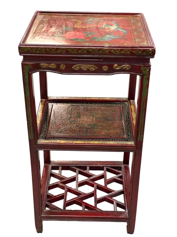 VINTAGE ASIAN STYLE CHINOISERIE SIDE TABLE 32" (1 of 7)