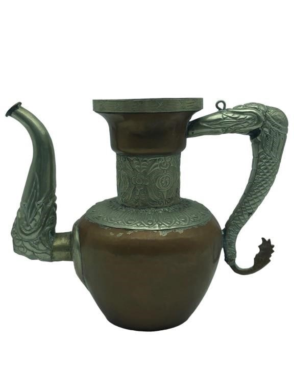 HANDCRAFTED TIBETAN STYLE EMBOSSED TEAPOT 8": HANDCRAFTED TIBETAN STYLE EMBOSSED TEAPOT-MADE IN INDIA-PRE OWNED CONDITION-SIZE: 7" X 8"JR RL GLRY 08/21