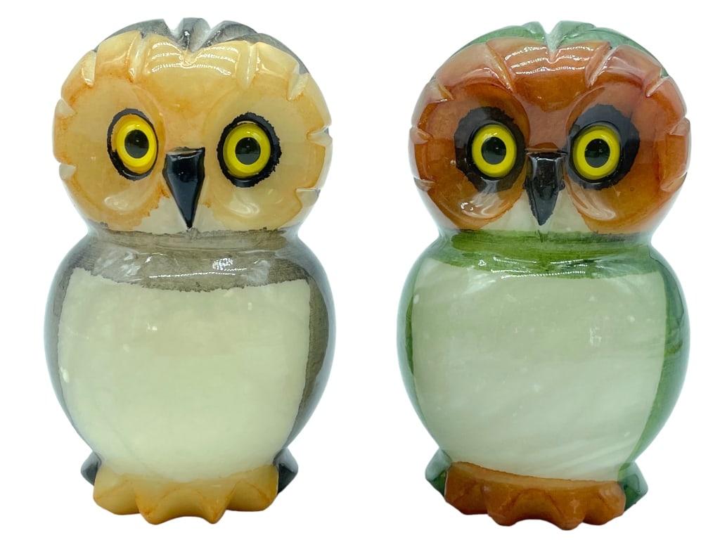 PAIR OF DUCCESCHI ITALY ALABASTER OWLS 4" (1 of 2)