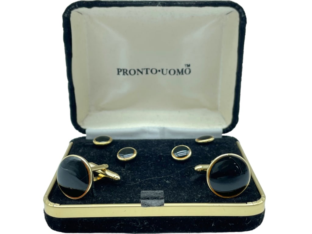 BILL BLASS ONYX CUFF LINKS & SHIRT STUDS SET (1 of 2)