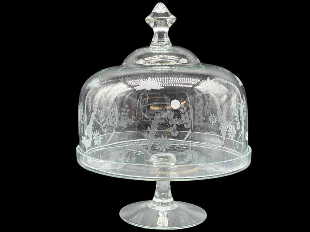 Etched Glass Cake Stand & Dome Cover Auction