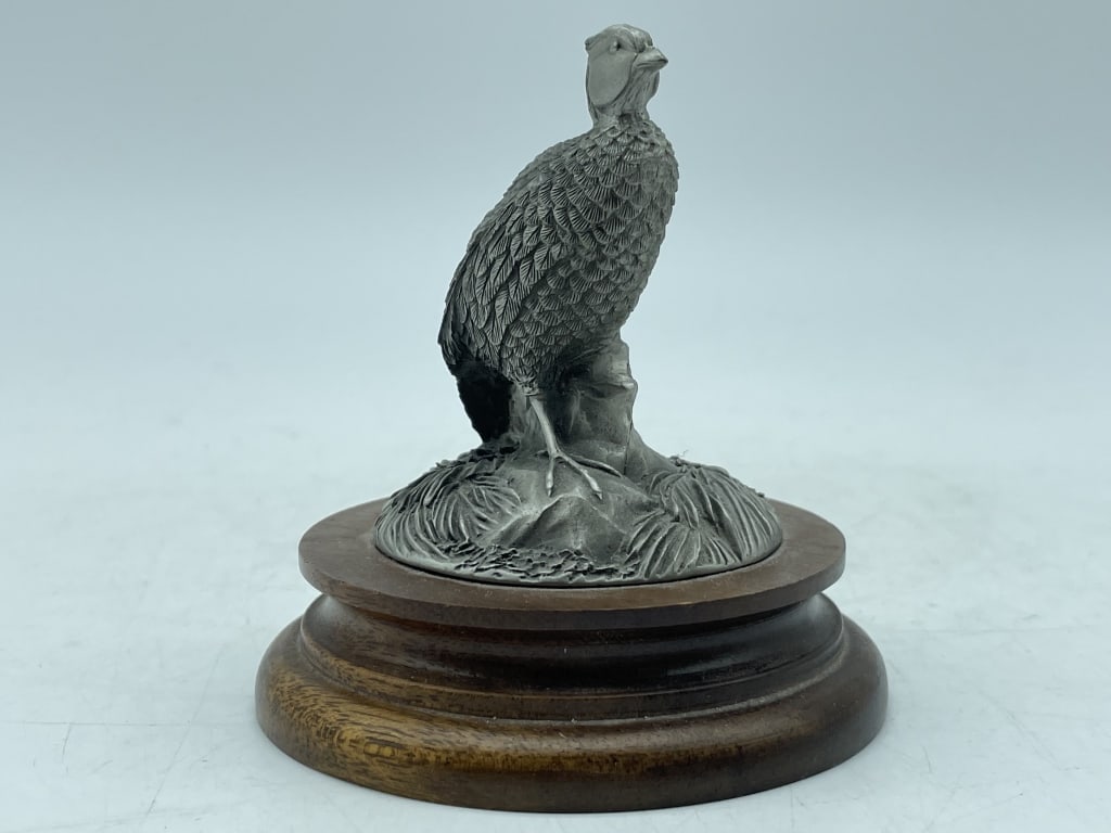 SIGNED PEWTER RING NEK PHEASANT SCULPTURE 4" (1 of 3)