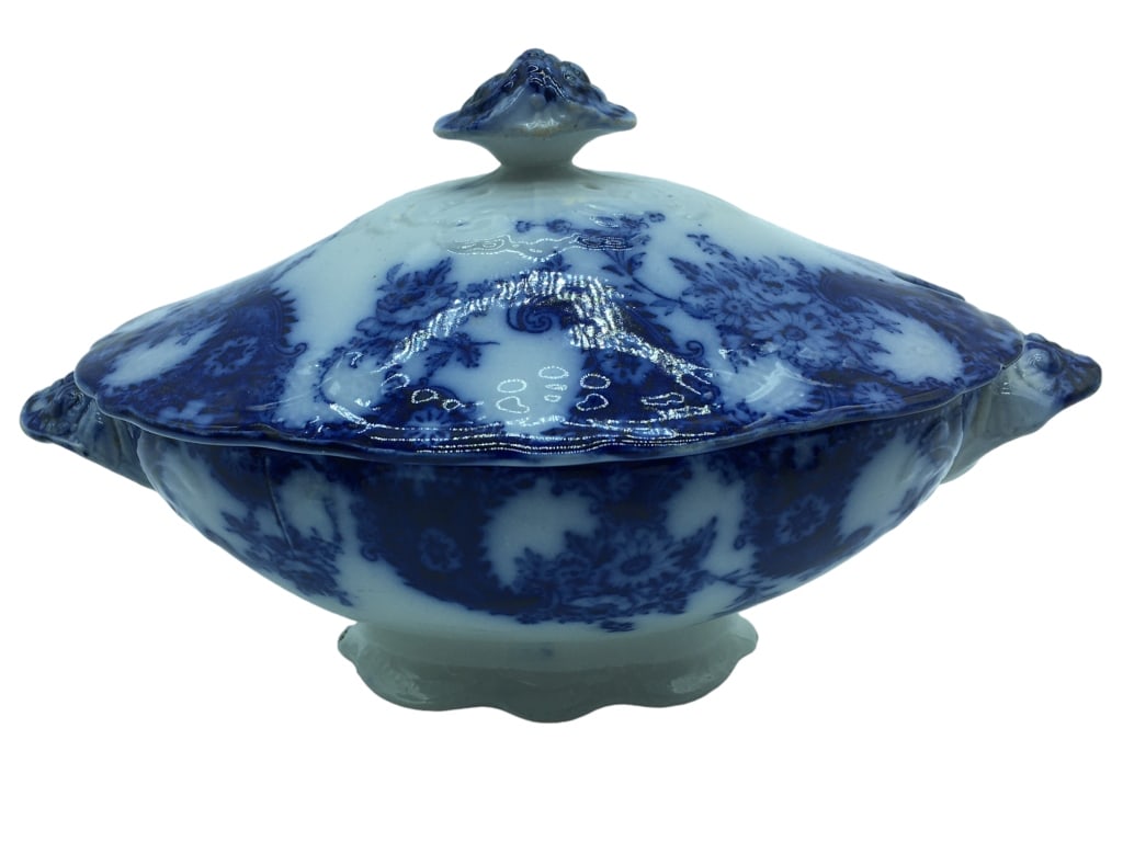 FLOW BLUE OSBORNE PATTERN TUREEN 8" (1 of 6)