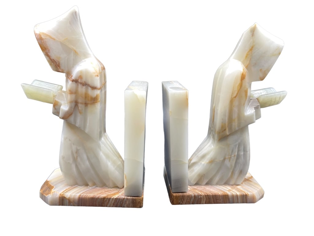 VTG PAIR OF CARVED ONYX MONK BOOKENDS: VTG PAIR OF CARVED ONYX MONK BOOKENDS