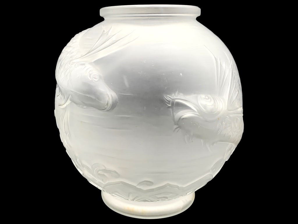 LALIQUE STYLE FROSTED GLASS KOI FISH VASE (1 of 6)