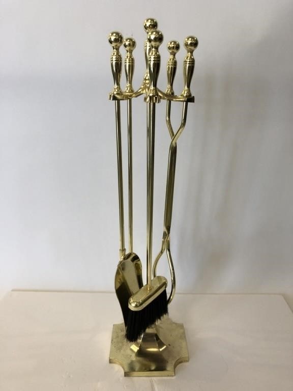 VTG 4 PIECE BRASS FIREPLACE TOOL SET 31" (1 of 3)