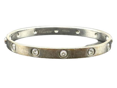 CARTIER WHITE GOLD AND DIAMOND LOVE BRACELET: CARTIER WHITE GOLD AND DIAMOND LOVE BRACELET-K51634-VERY GOOD PRE OWNED CONDITION, MINOR WEAR Please be advised that by placing a bid, you are entering into a legally binding contract with DejaVu Esta