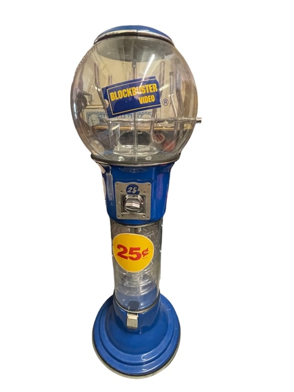 VTG LARGE BLOCKBUSTER VIDEO BUBBLE GUM MACHINE 54": VINTAGE LARGE BLOCKBUSTER VIDEO BUBBLE GUM MACHINE-COLLECTIBLE 25 CENT COIN OP VENDING MACHINE-54" X 15" DIAMETER APPROX-VERY GOOD PRE OWNED CONDITION, MINOR WEAR-DP91423 Please be advised that by pla