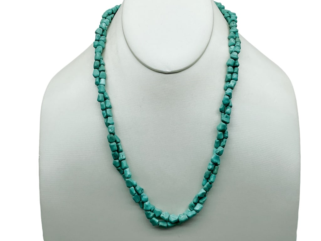 VTG DOUBLE STRAND TURQUOISE NECKLACE STERLING CLAS (1 of 3)