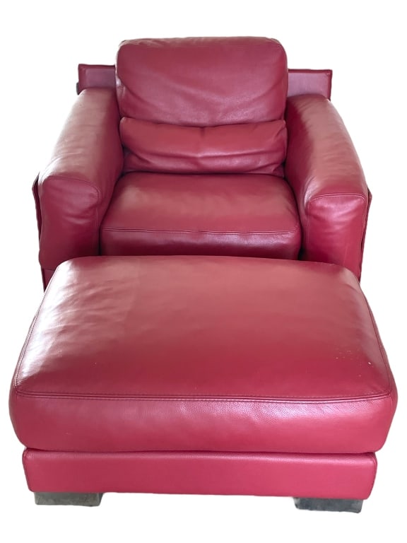 ROCHE BOBOIS BURGUNDY LOUNGE CHAIR & OTTOMAN (1 of 9)