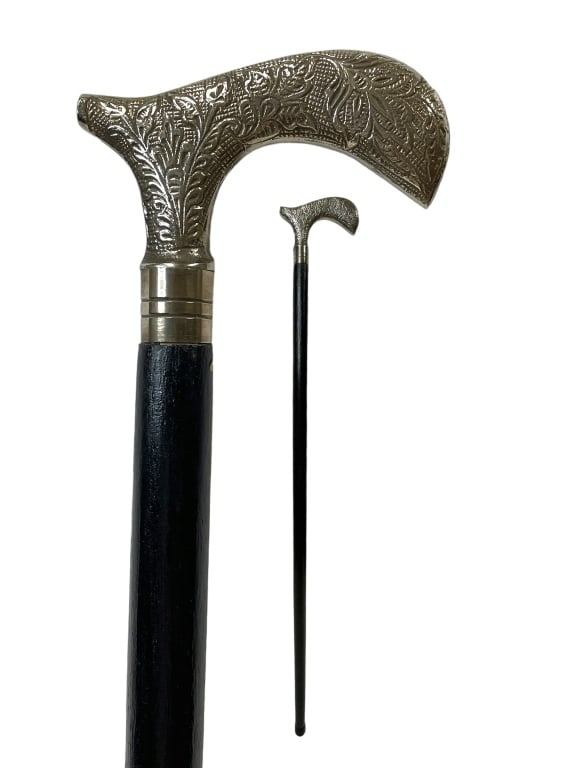 VINTAGE SILVER TIP WALKING STICK CANE 36" (1 of 3)