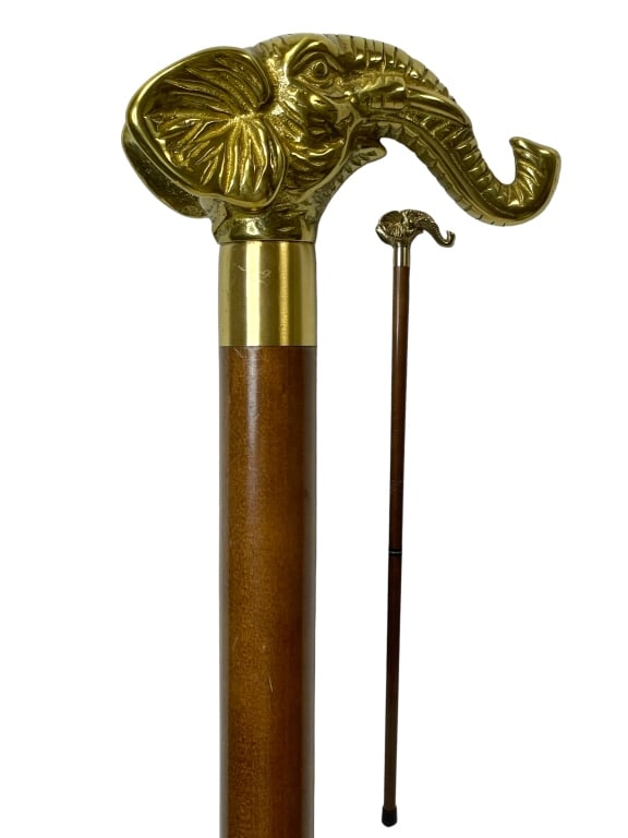 VINTAGE BRASS ELEPHANT WALKING STICK CANE 36" (1 of 4)