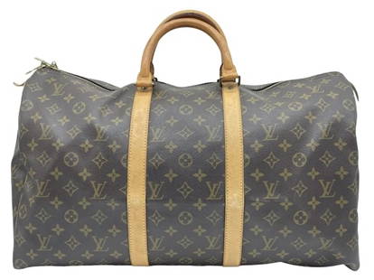 LOUIS VUITTON MONOGRAMMED KEEP ALL 50: Louis VuittonKeepall50w/ BrownCoated Canvas-Monogram Canvas-VachettaGolden Brass-50*26*22cm-SP0924 (February 1994)Condition ABBox DV10-96BTravel BagAAU1993