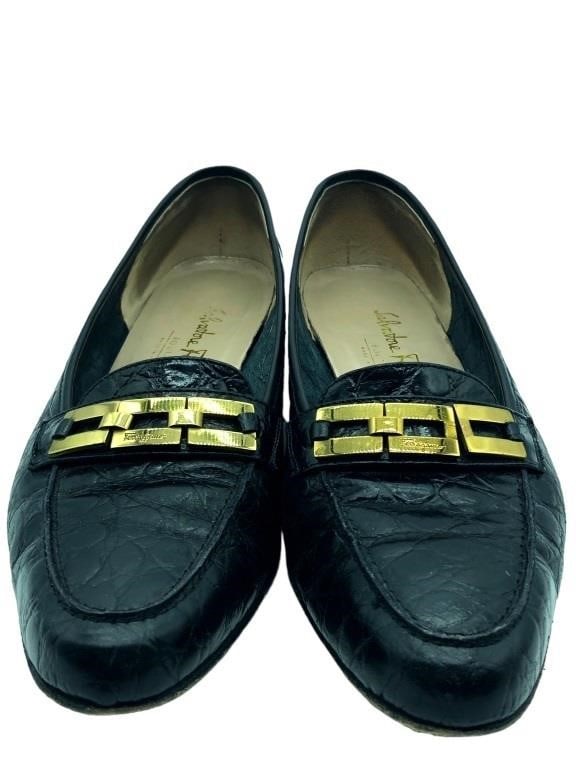 SALVATORE FERRAGAMO LEATHER SLIP-ON LOAFERS SZ:8.5: SALVATORE FERRAGAMO LEATHER SLIP-ON LOAFERS-GOOD PREOWNED CONDITION. WEAR CONSISTENT WITH AGE & USE-SIZE: 8 1/2-COLOR: BLACK-KA 8/8/23 BTQ