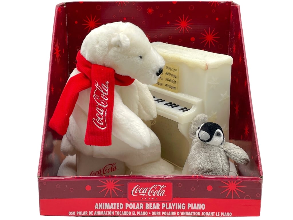 NEW! POLAR BEAR FIGURINE PLAYING PIANO: -New Coca Cola Animated Polar Bear Playing Piano-B1