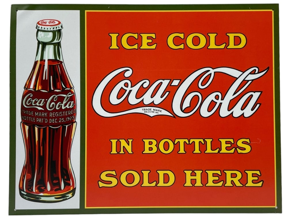 COCA COLA IN BOTTLES SOLD HERE SIGN: -SQUARE COCA COLA IN BOTTLES SOLD HERE SIGN -B1