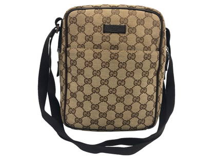 GUCCI MESSENGER BAG / SHOULDER BAG: Gucci,Small Front Pocket Messenger--Beige/Dark Brown,Canvas,Monogrammed Canvas,Dark Brown Canvas,Ruthenium-18*22*7cm,122759/1669-Condition AA-Box DV15-AAP7508,B,Shoulder Bag,AAP7508 Please be advised