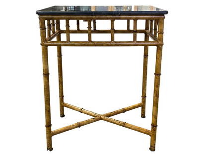 MARBLE TOP BAMBOO STYLE END TABLE 23": -MARBLE TOP BAMBOO STYLE END TABLE 23" -SIZE 18"W X 11.5"D X 23"T-VERY GOOD CONDITION JR SR 09/20 Please be advised that by placing a bid, you are entering into a legally binding contract with DejaVu