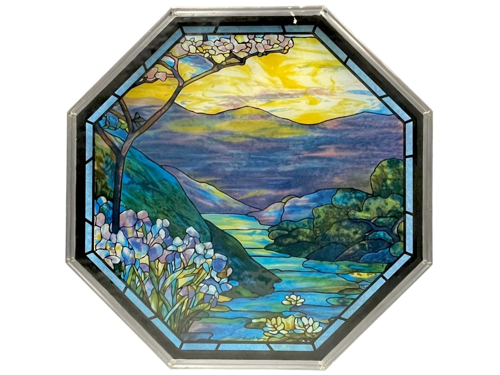 ART NOUVEAU STAINED GLASS STYLE WINDOW OCTAGON 21" (1 of 4)