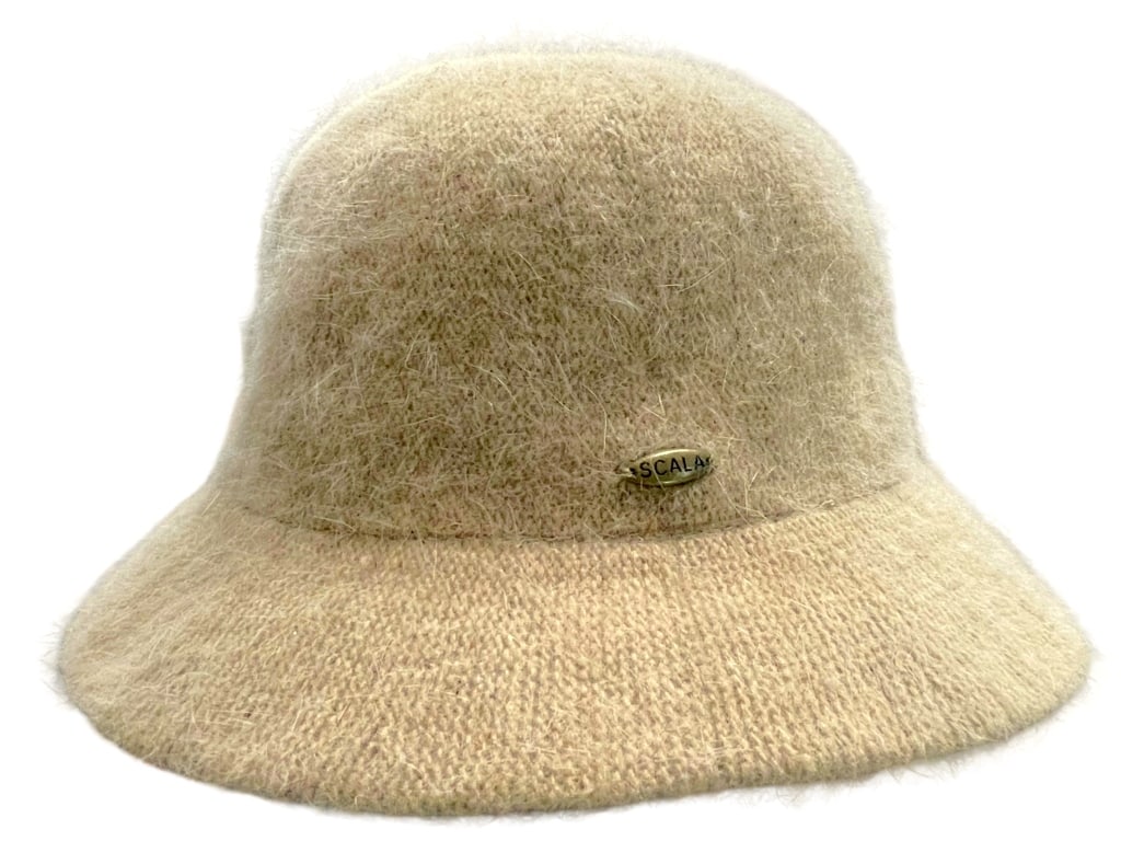 TAN FURRY SCALA BUCKET HAT: TAN FURRY SCALA BUCKET HAT -VERY GOOD PRE-OWNED CONDITION40% ANGORA30% WOOL15% NYLON15% CHLOROFIBRE-SR
