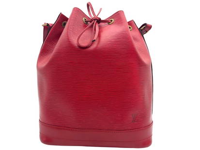 LOUIS VUITTON NOE SHOULDER BAG SIZE GM: LOUIS VUITTON NOE SHOULDER BAG SIZE GM- RED CALF LEATHER -EPI RED LEATHER WITH GOLDEN BRASS HARDWARE -10.5*13.5*6.5 INCHES- AR0934 (MAR 1994) REFERENCE NUMBER 155D CATEGORY B -CONDITION RATING A- DV15