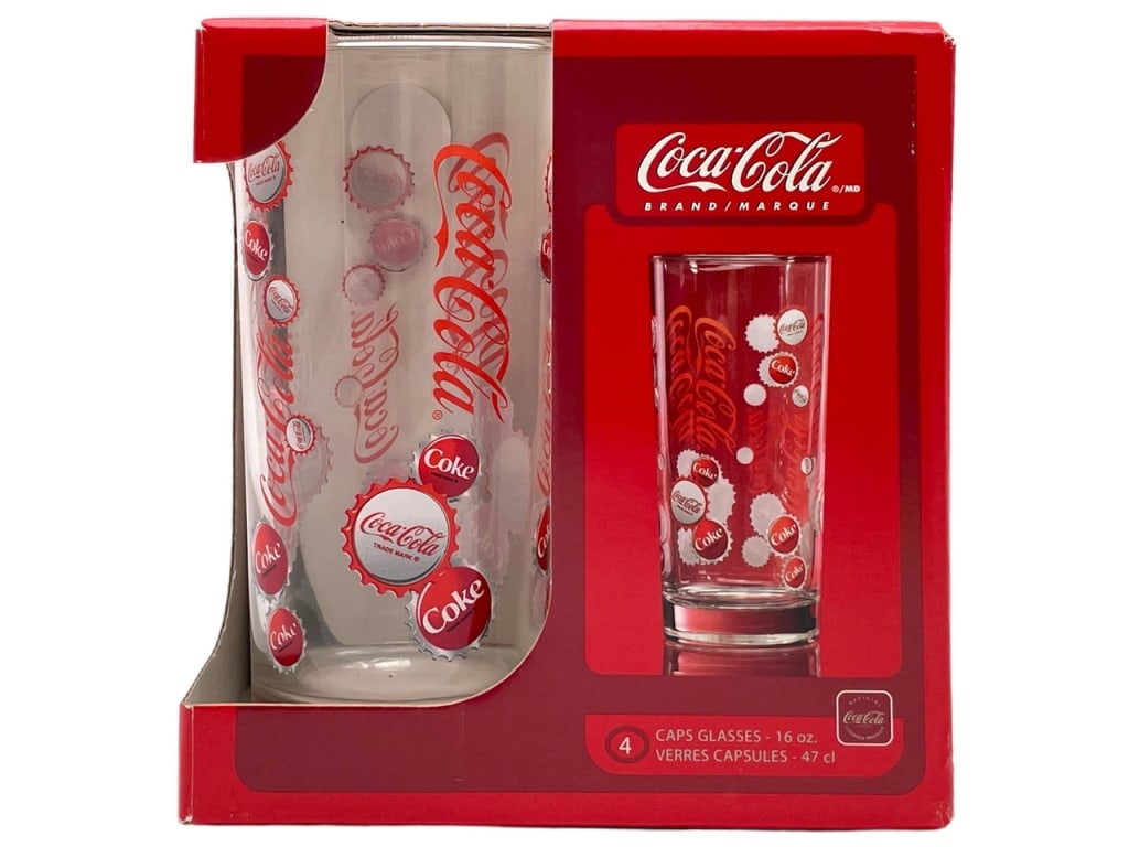 NEW!  COCA-COLA CAPS GLASSES 4 PIECE (1 of 3)