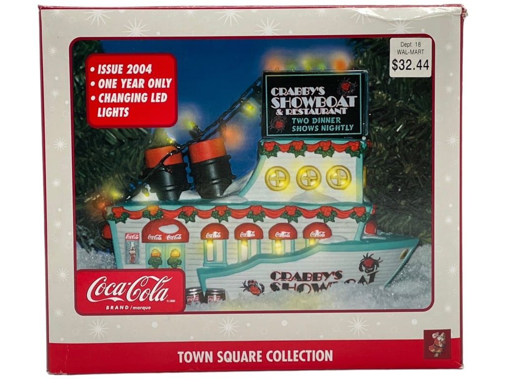 NEW! COCA-COLA TOWN SQUARE SHOWBOAT & RESTAURANT: -NEW! COCA-COLA TOWN SQUARE CRABBY'S SHOWBOAT & RESTAURANT DECORATIVE VILLAGE PIECE-NEW IN BOX-B1