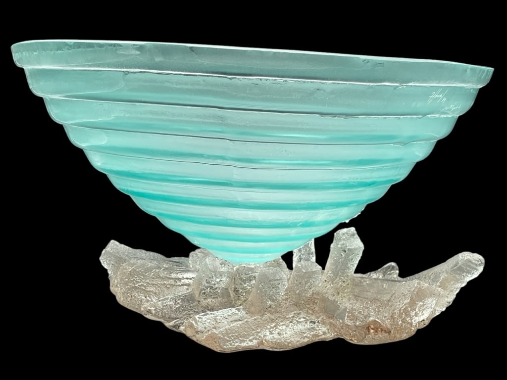 LARGE HANDEL MODERN GLASS BOWL WITH GLASS BASE 15" (1 of 8)
