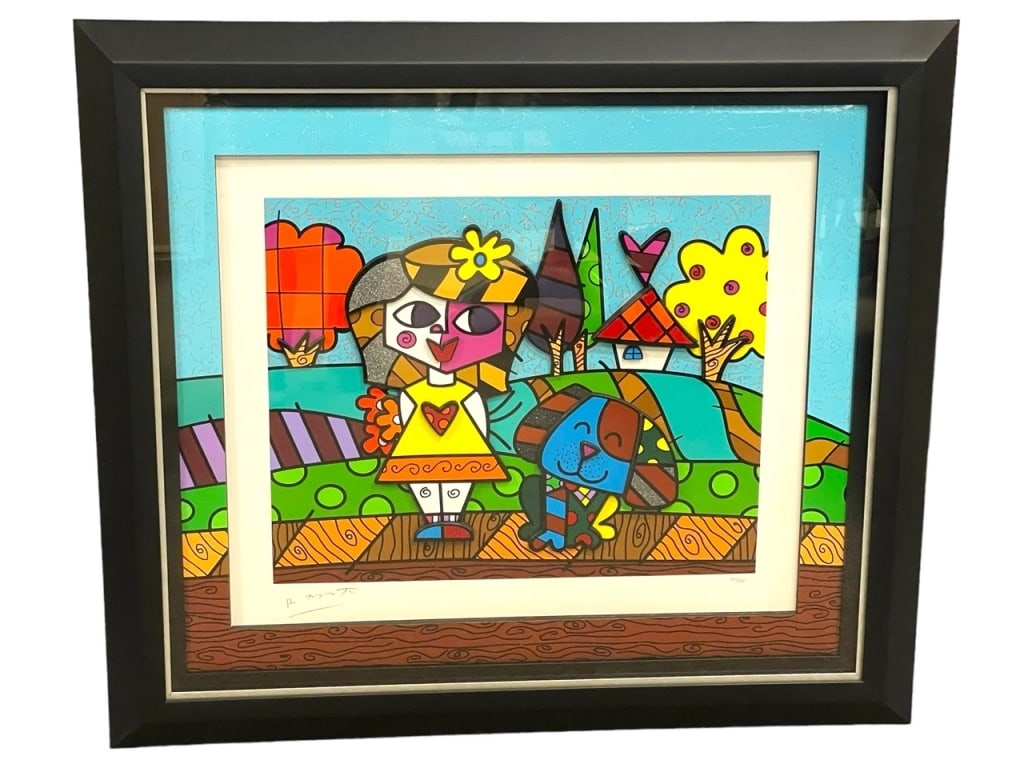 SIGNED ROMERO BRITO  MIXED MEDIA ART FRAMED 33.5" (1 of 5)