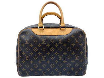 LOUIS VUITTON MONOGRAMMED DEAUVILLE HANDBAG: LOUIS VUITTON DEAUVILLE- BROWN COATED CANVAS -VI0034 (MAR 2004)- D4 -ALL BAGS HAVE BEEN AUTHENTICATED. AAW0180-35 X 26 X 14 cmPlease be advised that by placing a bid, you are entering into a legally