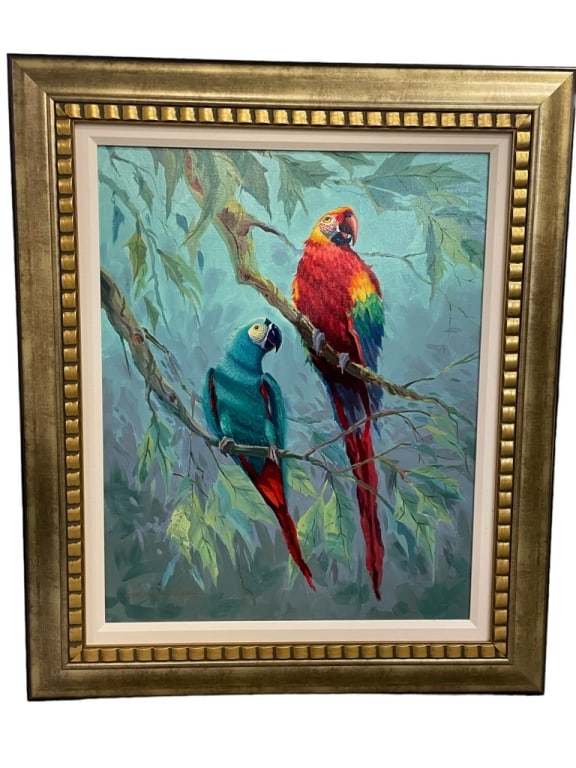 RICHARD E. WILLIAMS MAJESTIC MACAWS PAINTING 40" (1 of 4)