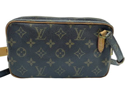 LOUIS VUITTON MARLY BANDOULIERE SHOULDER BAG: LOUIS VUITTON SHOULDER BAG MARLY BANDOULIERE BROWN COATED CANVAS MONOGRAM CANVAS 8.5*4.5*1.5 IN 884TH (APRIL 1988) CONDITION RATING AB AAX4835 BOX 1K ALL BAGS HAVE BEEN AUTHENTICATED Please be advised