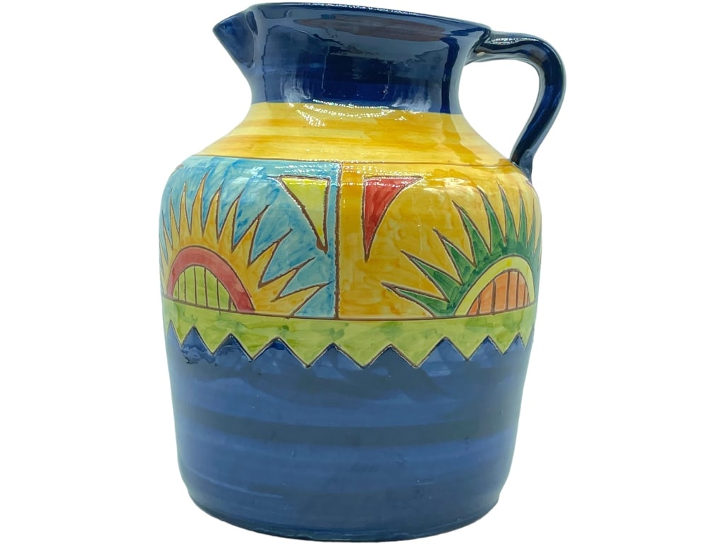 LRG BLUE/YELLOW DECORATIVE CERAMIC PITCER 12.5" (1 of 5)