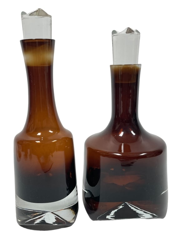 MID MOD MURANO STYLE GLASS DECANTERS, PAIR 11" (1 of 8)