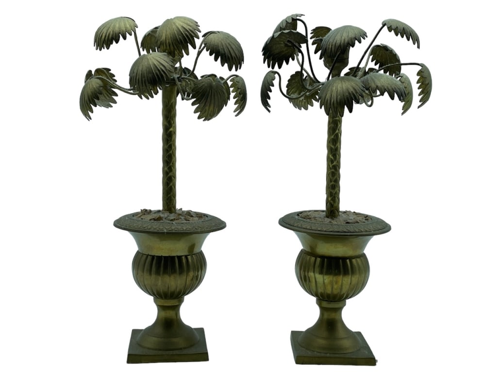 PAIR OF METAL PALM TREE CANDLE STICK HOLDERS 12" (1 of 4)
