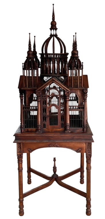 VINTAGE MONUMENTAL MAHOGANY CATHEDRAL BIRDCAGE (1 of 10)