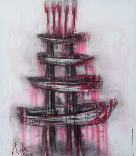 LARGE KCHO FOUR BOATS CUBAN PAINTING 59" (1 of 8)