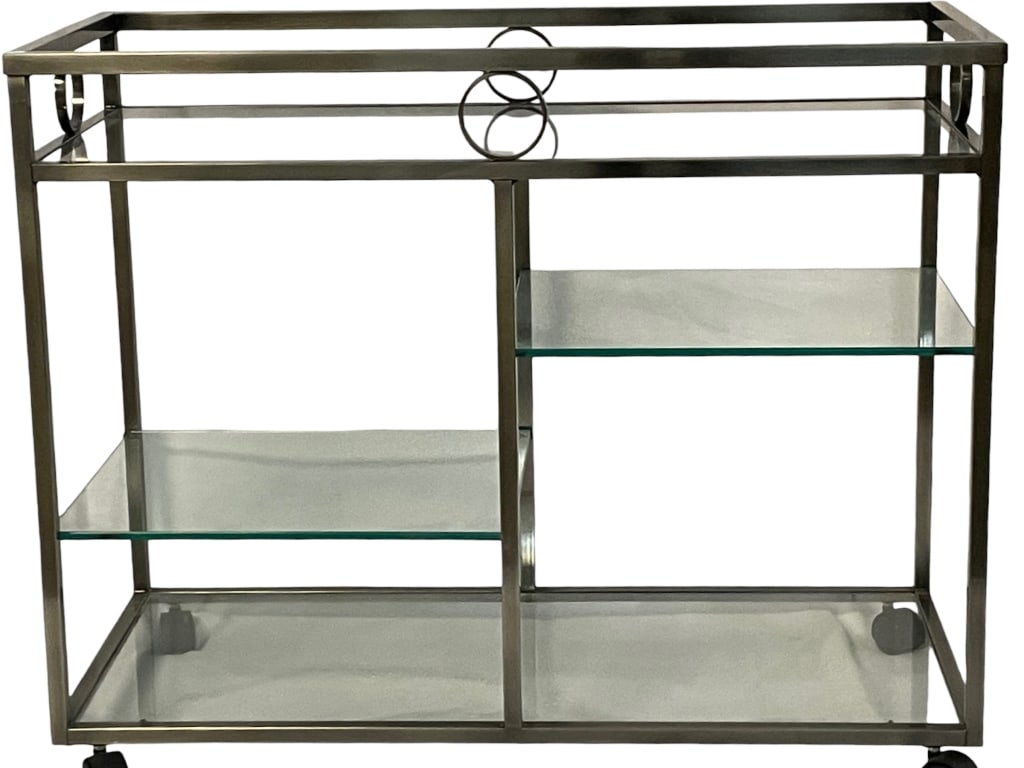 CONTEMPORARY BRUSHED METAL ROLLING BAR CART 40" (1 of 7)
