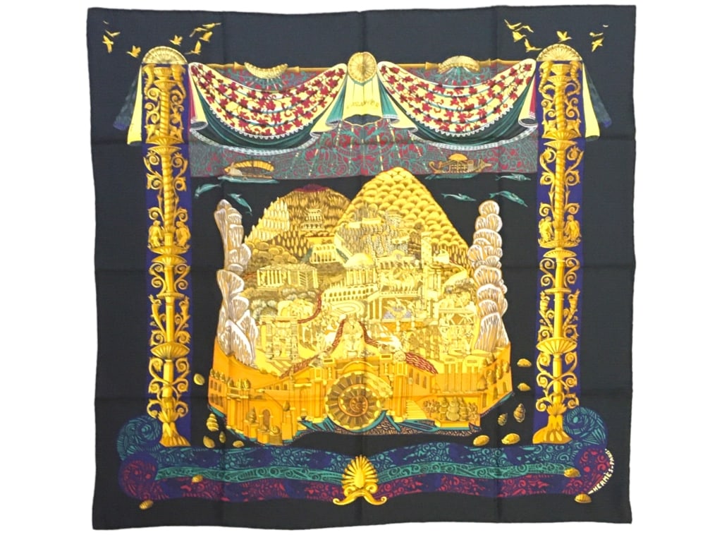 HERMES SILK SCARF- L'ALTANTIDE: -HERNES SILK SCARF CARRE 90- L'ALTANTIDE -EXCELLENT CONDITION-#0002-SC SR 9/20 Please be advised that by placing a bid, you are entering into a legally binding contract with DejaVu Estate Sales &