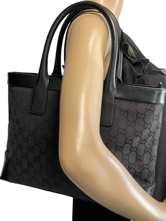 GUCCI TOP HANDLE TOTE HANDBAG BLACK CANVAS (1 of 5)