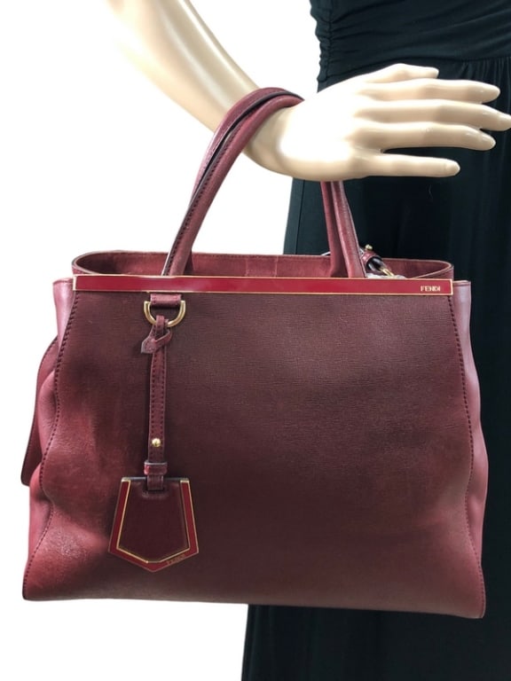 FENDI 2 JOURS BURGANDY LEATHER TOTE (1 of 5)