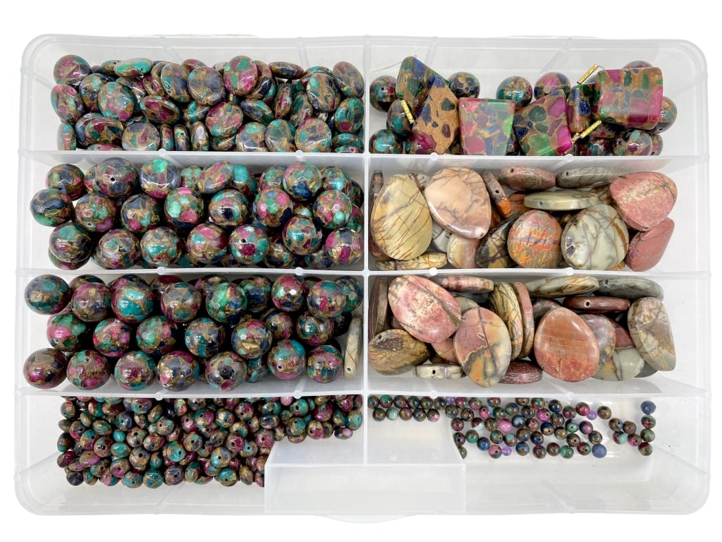 RUBY EMERALD & LAPIS COMPOSITE GEMSTONE BEADS: -RUBY EMERALD & LAPIS COMPOSITE GEMSTONE BEADS -ALSO INCLUDES RED CREEK JASPER -GREAT FOR DIY JEWELRY & ARTS CRAFTS-JR BTQ SLF 08/31