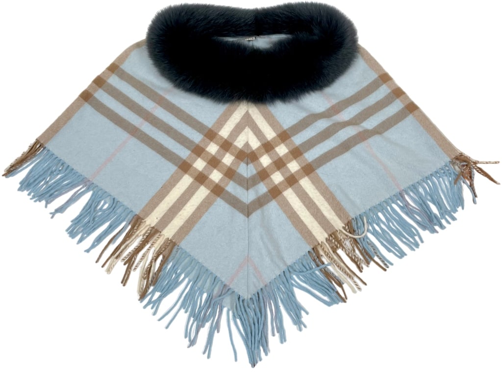 BURBERRY FUR & CASHMERE PLAID SHAW SZ:S: -BURBERRY FUR & CASHMERE PLAID SHAW -31" W-SIZE: PETITE OR KIDS-VERY GOOD CONDITION JR BTQ RAC 09/29 Please be advised that by placing a bid, you are entering into a legally binding contract with Deja