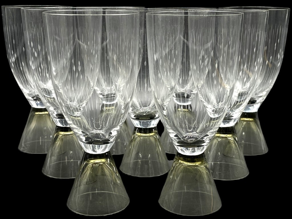 ROSENTHAL 'FORTUNA' SMOKED STEM WINE GLASSES 6.5": -VTG ROSENTHAL 'FORTUNA' SMOKED STEM WINE GLASSES (9) -SET OF 9 GLASSES -SIZE: 6.5"-VERY GOOD CONDITION -JR SR BACK BRN CAB 10/02