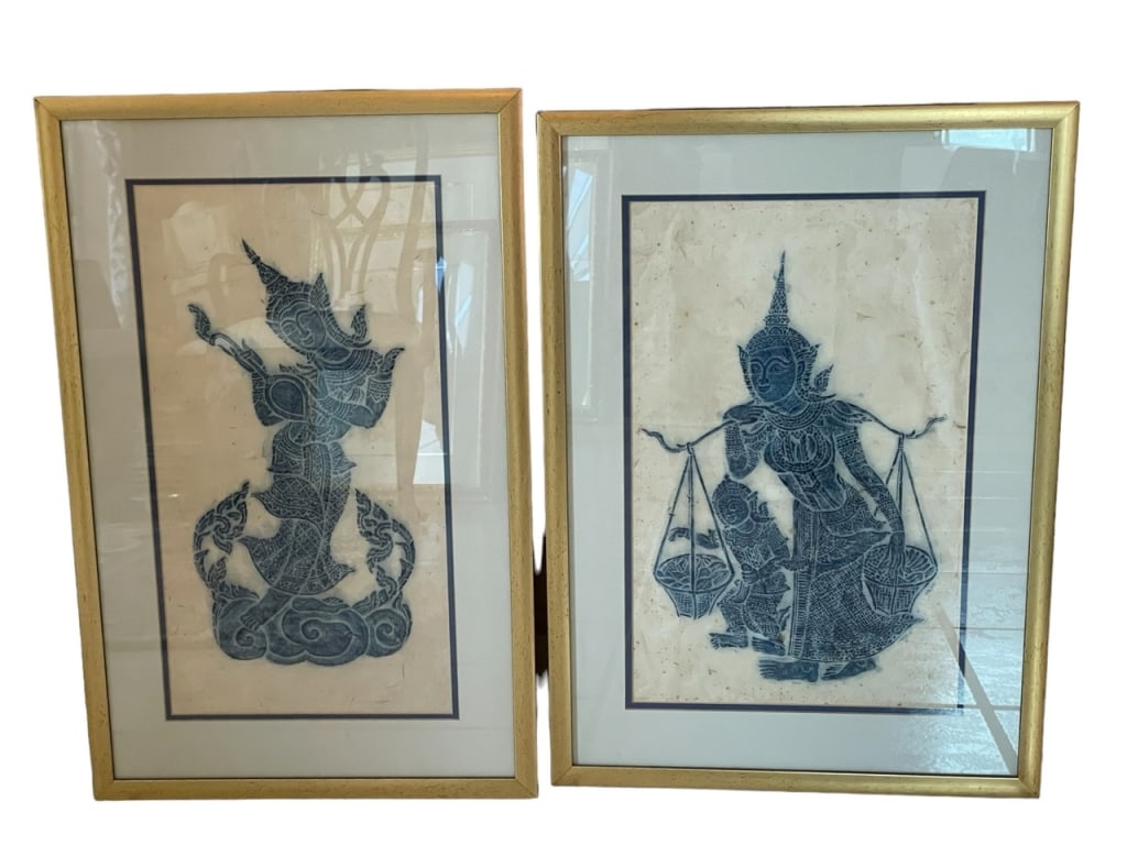 PAIR OF THAI TEMPLE PAINTINGS 26": PAIR OF THAI TEMPLE PAINTINGS-26" X 17" EACH APPROX-VERY GOOD PRE OWNED CONDITION-DP10323