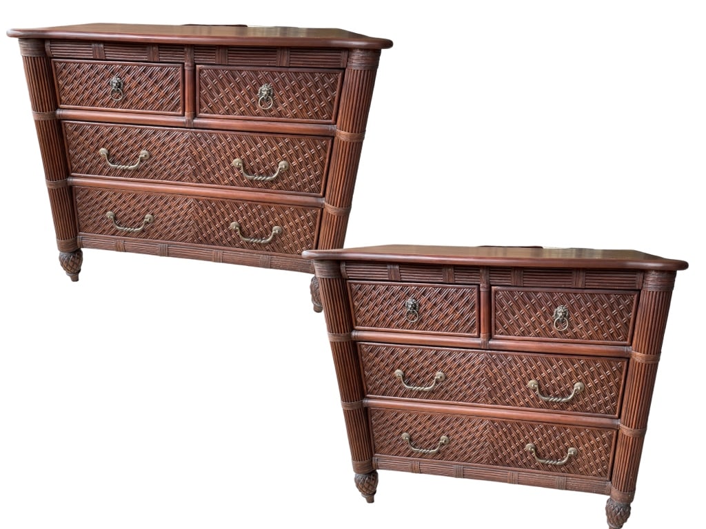 LEXINGTON TOMMY BAHAMA BAMBOO RATTAN DRESSERS PAIR (1 of 7)