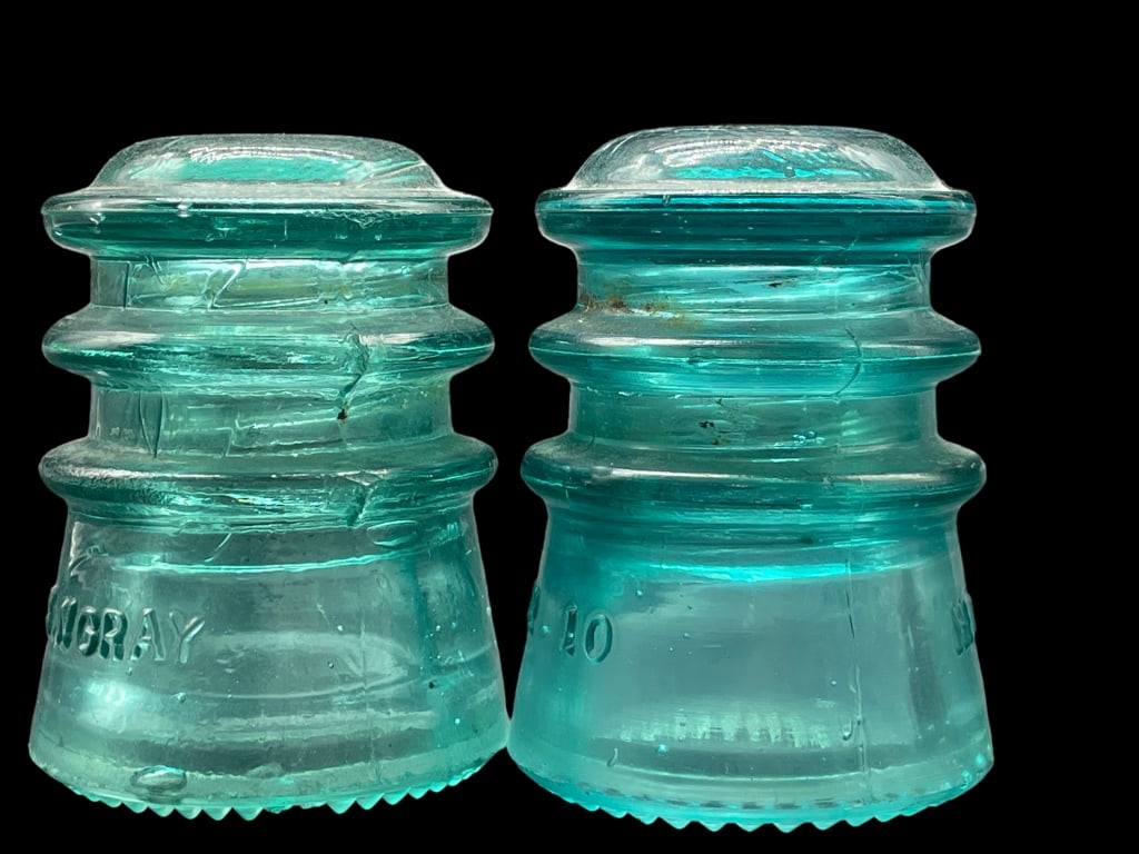 HEMINGRAY AQUA GREEN CLEAR GLASS INSULATORS 3.5" (1 of 7)