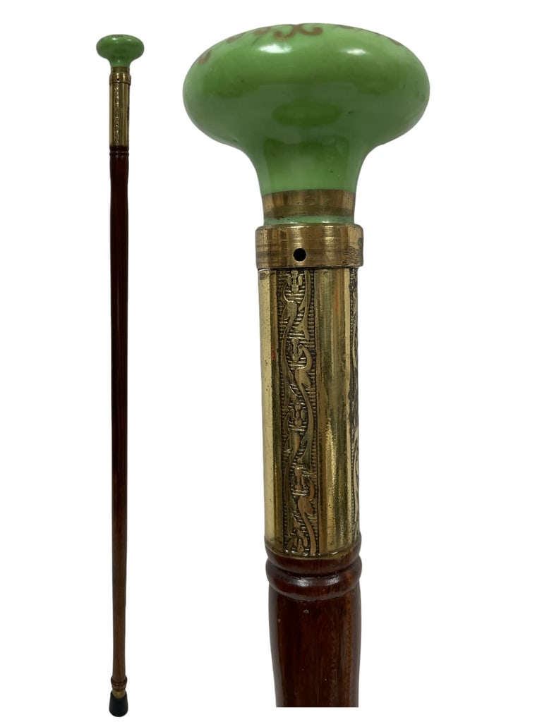 VTG ANTIQUE PORCELAIN DOOR KNOB WOOD CANE (1 of 5)