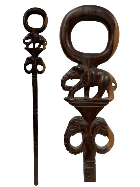 AFRICAN MAHOGANY ELEPHANT CANE WALKING STICK 36" (1 of 2)